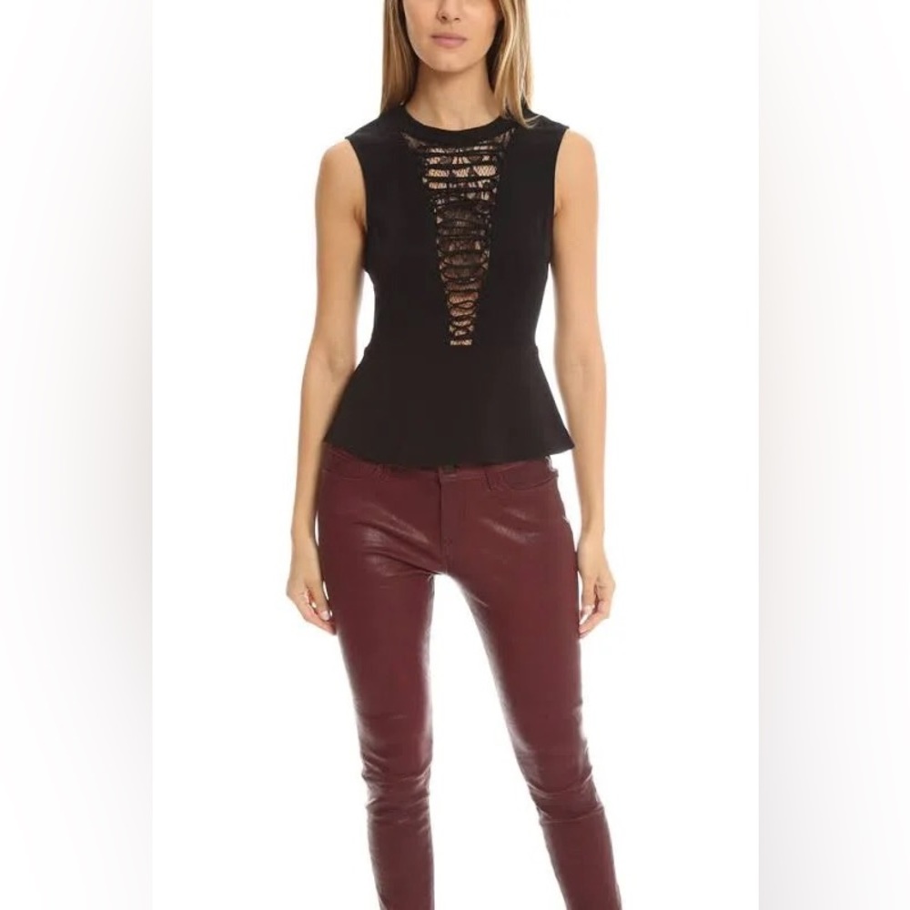 A.L.C. black sleeveless lace up peplum blouse size 4